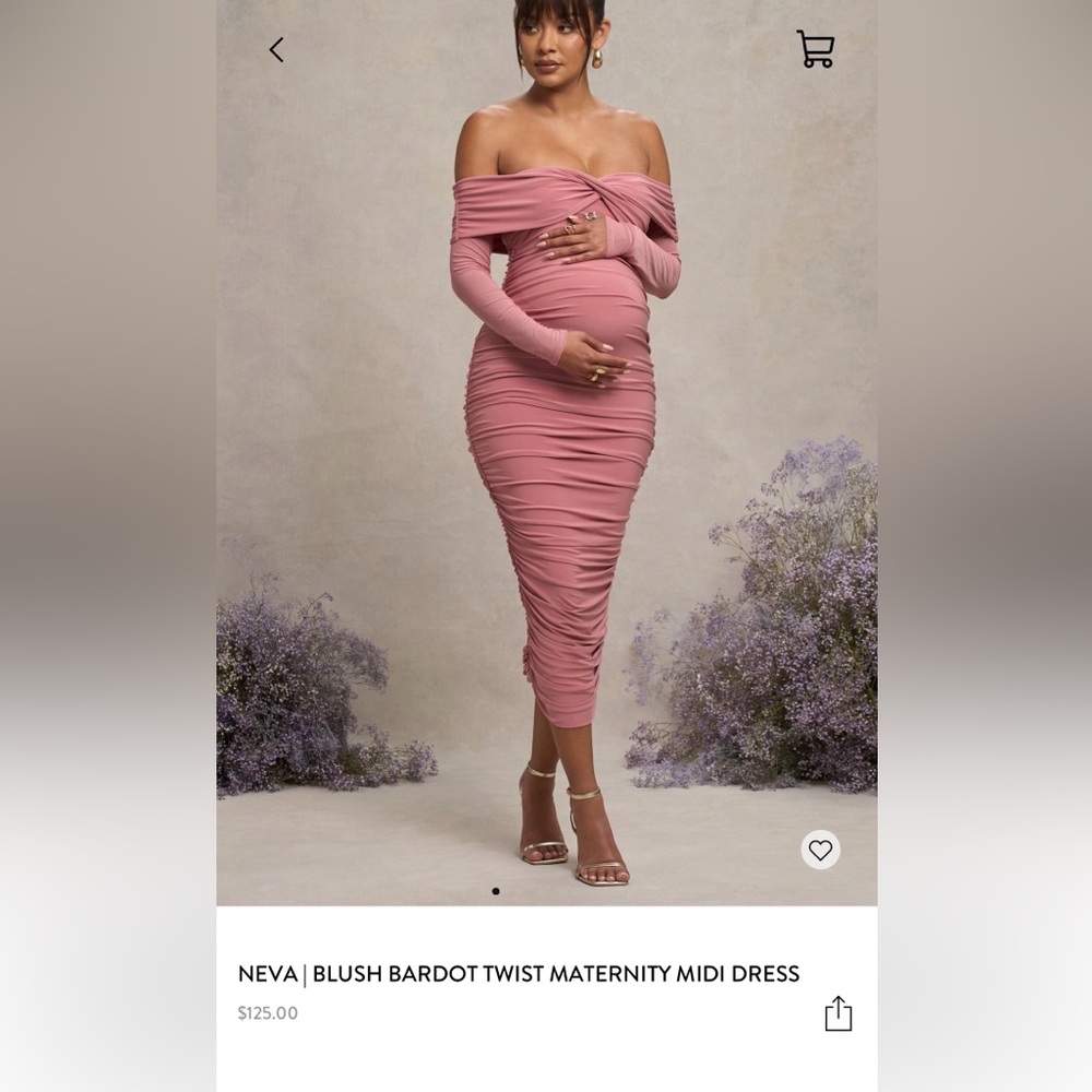 Elegant Blush Off-Shoulder Maternity Maxi Dress